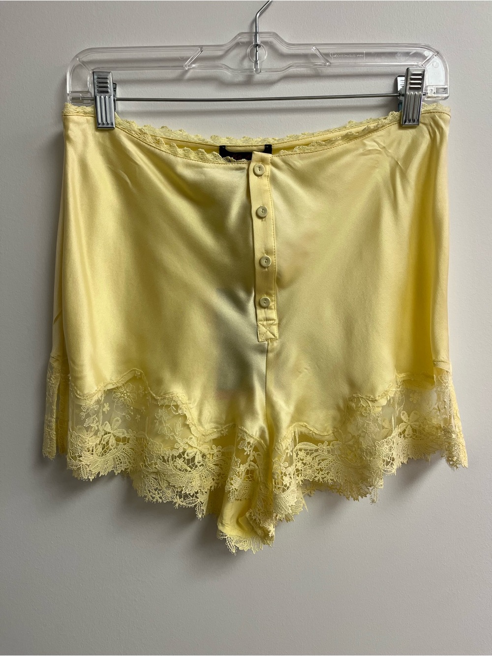 Zara Pale Yellow Lace-Trim Satin Shorts
